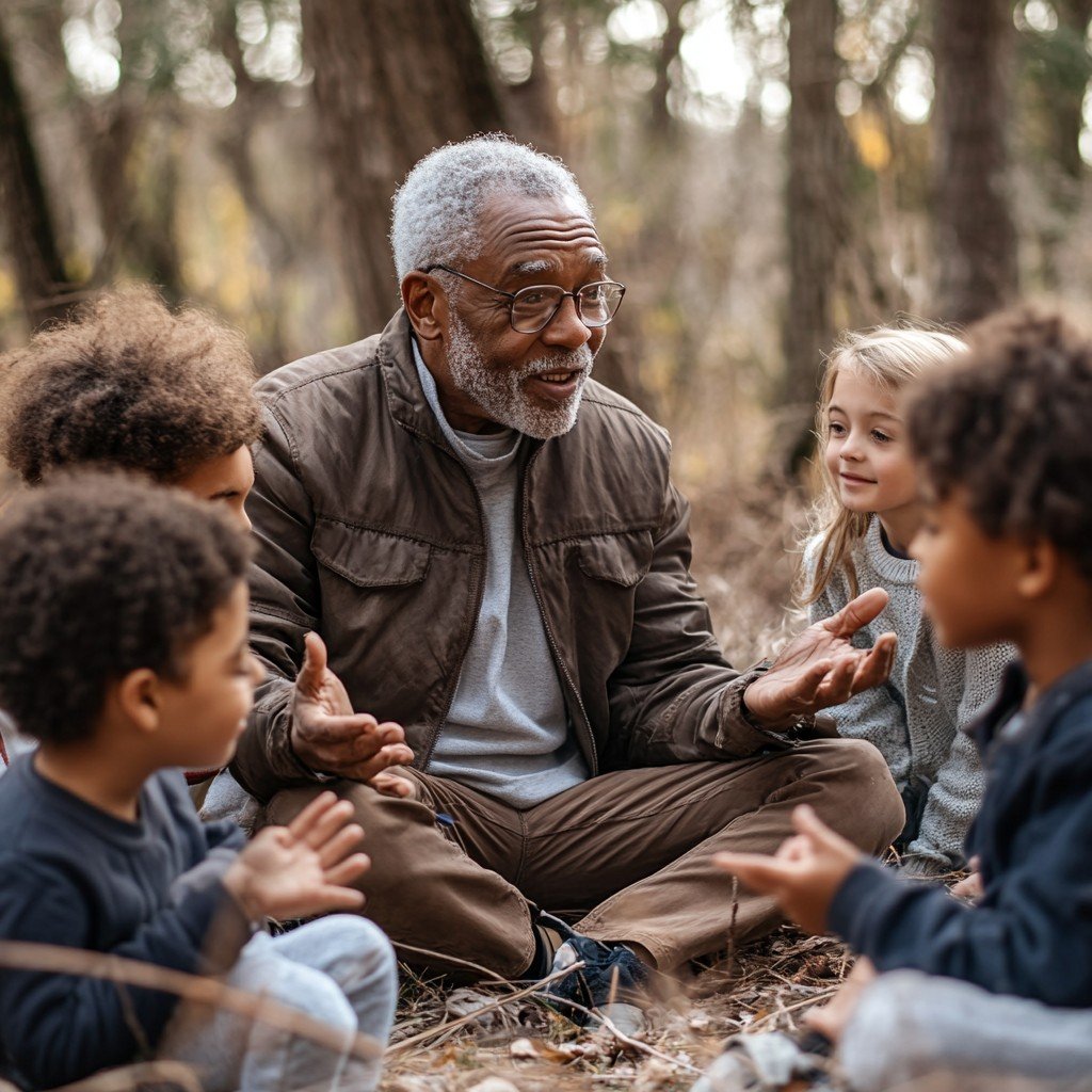 Grandfather telling stories